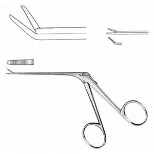 Micro Ear Forceps 80mm Shaft, 3.0 X 0.6mm Serrated Jaw, Curved Up  - JFU Industries