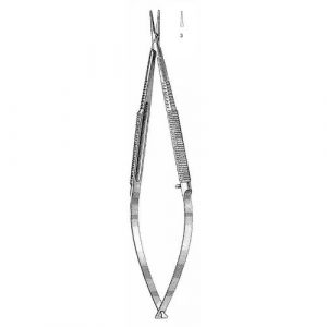 Microsurgical Needle Holder 18.0 cm , Round Handle, Straight Jaws, Delicate Tip, With Catch  - JFU Industries