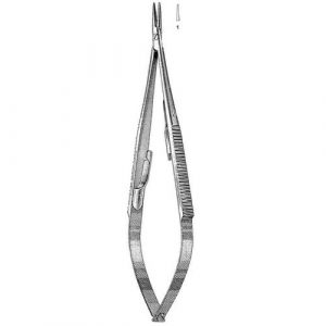 Castroviejo Needle Holder 14.0 cm , 10mm Smooth Jaws, Flat Serrated Handle With Lock, Straight  - JFU Industries