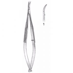 Castroviejo Corneal Section Scissors 10.5 cm , Miniature 7mm Blades, Curved, Blunt Tips, Left  - JFU Industries