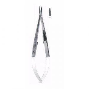 Castroviejo Micro Needle Holder 14 cm ,Straight, Serrated , With Lock, Tungsten Carbide Jaws  - JFU Industries