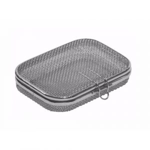 Sterilization Micro Woven Mesh Basket with Attached Lid and Lock 210 x 170 x 20 mm  - JFU Industries