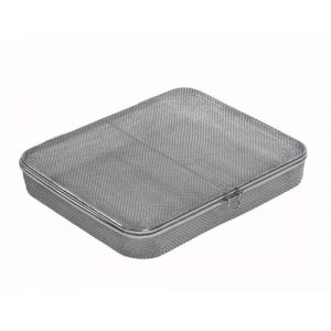 Sterilization Micro Woven Mesh Basket with Attached Lid and Lock 500 x 400 x 50 mm  - JFU Industries